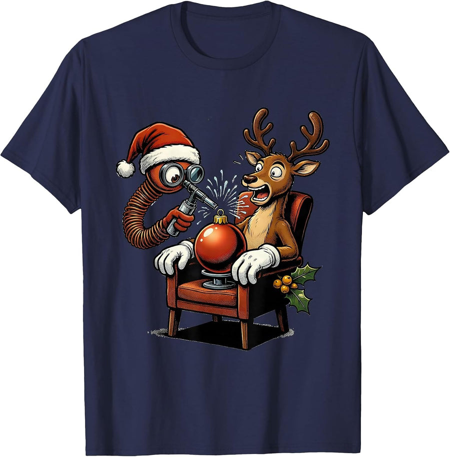 Rubber Hose Eye Doctor Santa Hat Christmas Optometrist Humor T-Shirt - Navy Blue