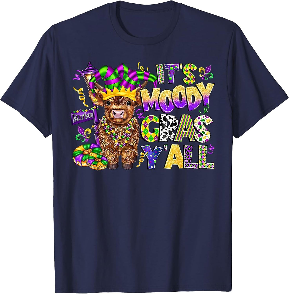 It's Moody Gras Y'all Mardi Gras Carnival Heifer Cow Farm T-Shirt - Navy Blue