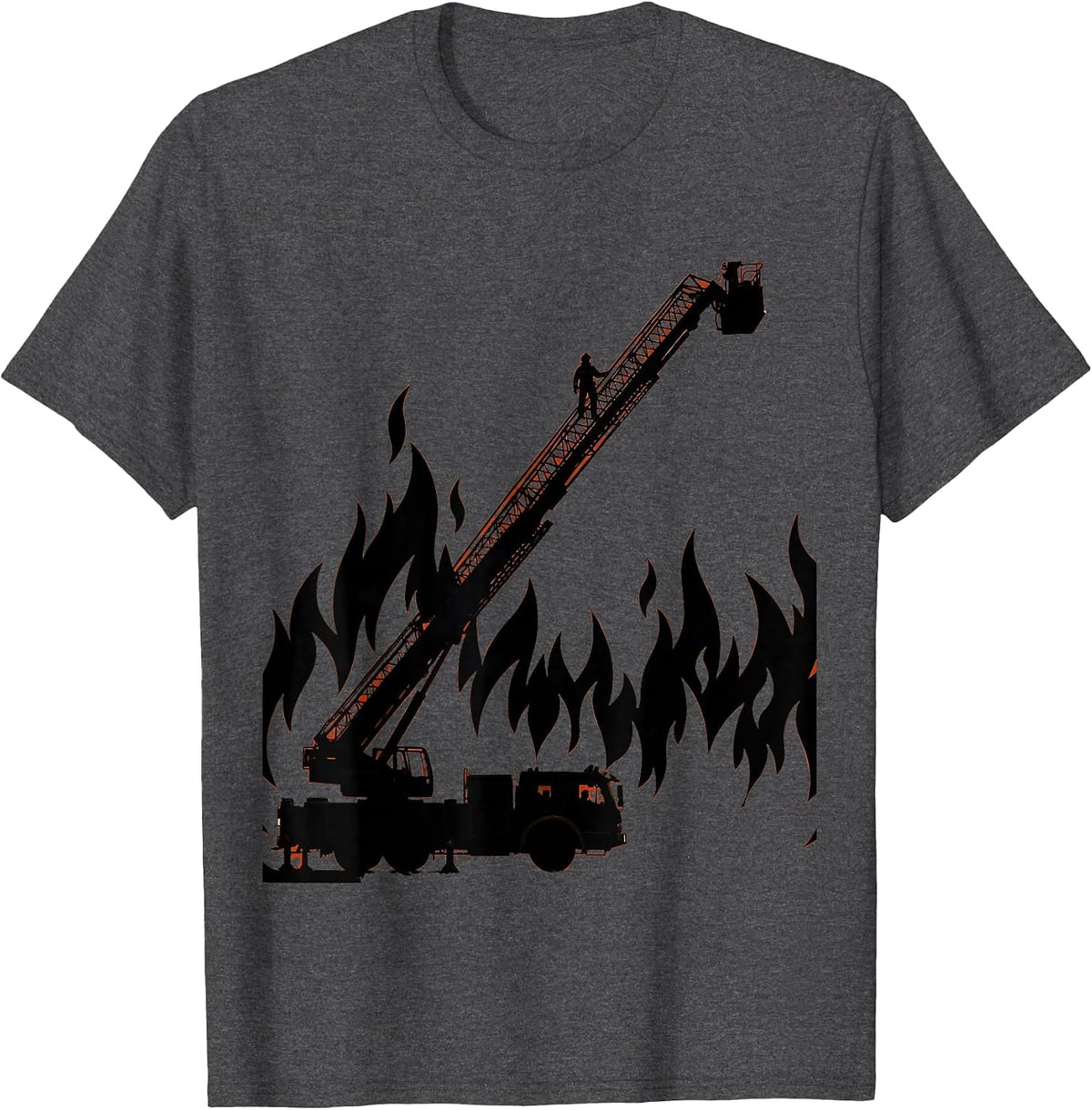 Aerial Ladder Firefighter Blaze Graphic Tee T-Shirt - Dark Heather Grey