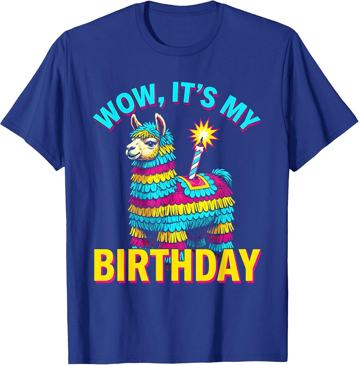 WOW IT'S MY BIRTHDAY Funny Llama Piñata Gamer Birthday Boy T-Shirt - Royal Blue