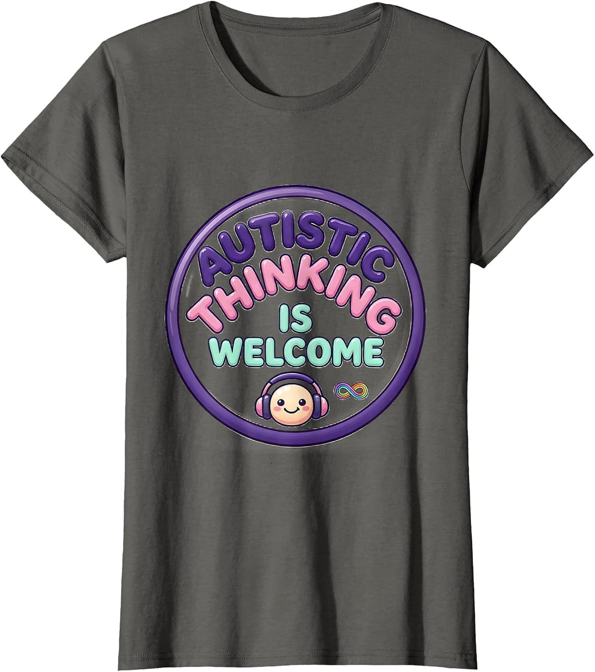 Women's Autistic Thinking Is Welcome Cute Kawaii Neurodiversity T-Shirt - Asphalt Grey
