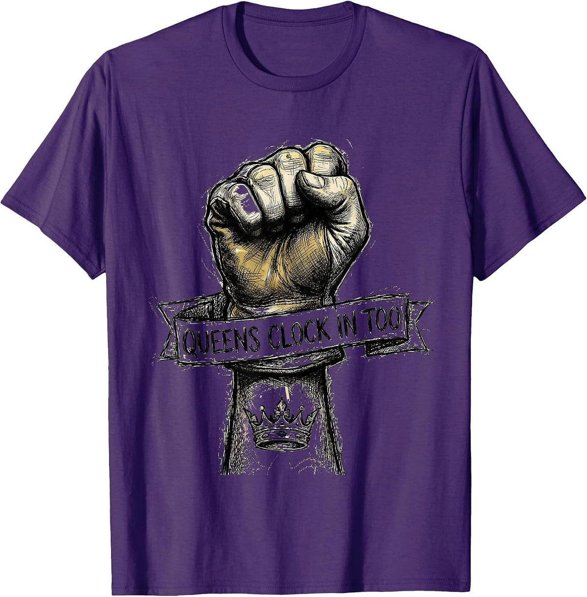 Queens Clock In Too Labor Day Graphic Design T-Shirt - Purple