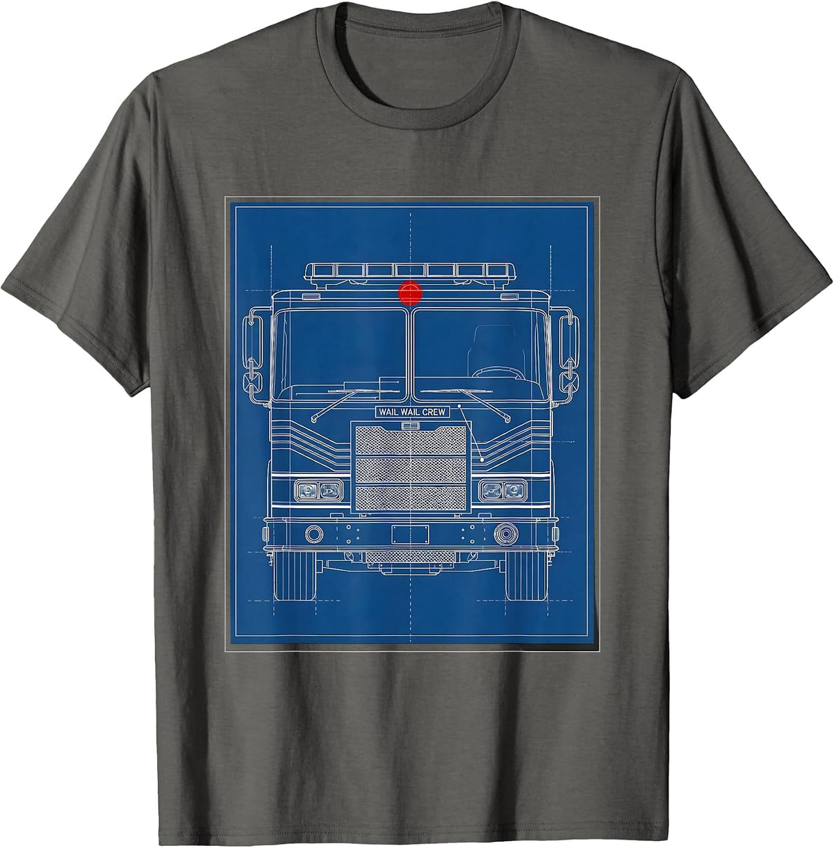 Men's Wail Wail Crew Technical Blueprint Firefighter Humor T-Shirt - Asphalt Grey
