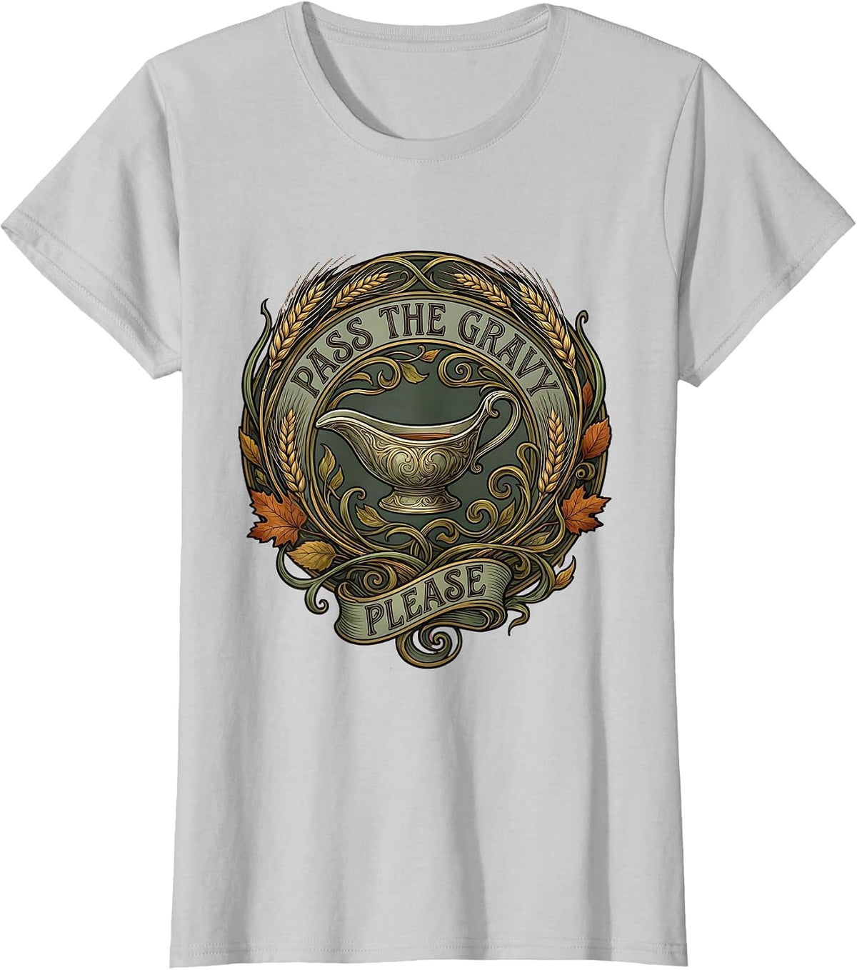 Women's Pass the Gravy Please Thanksgiving Design T-Shirt - Silver Grey