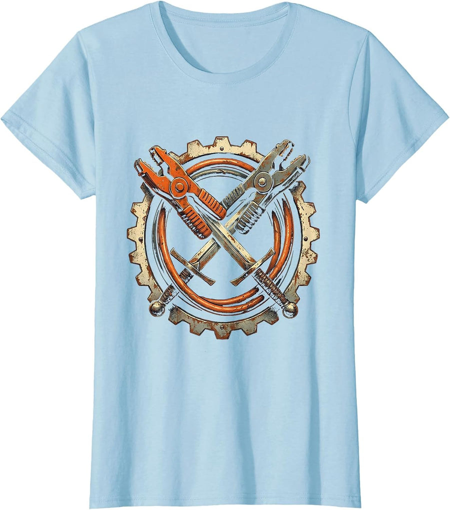Women's Valley Forge Automotive Jumper Cables Crossed Design T-Shirt - Baby Blue