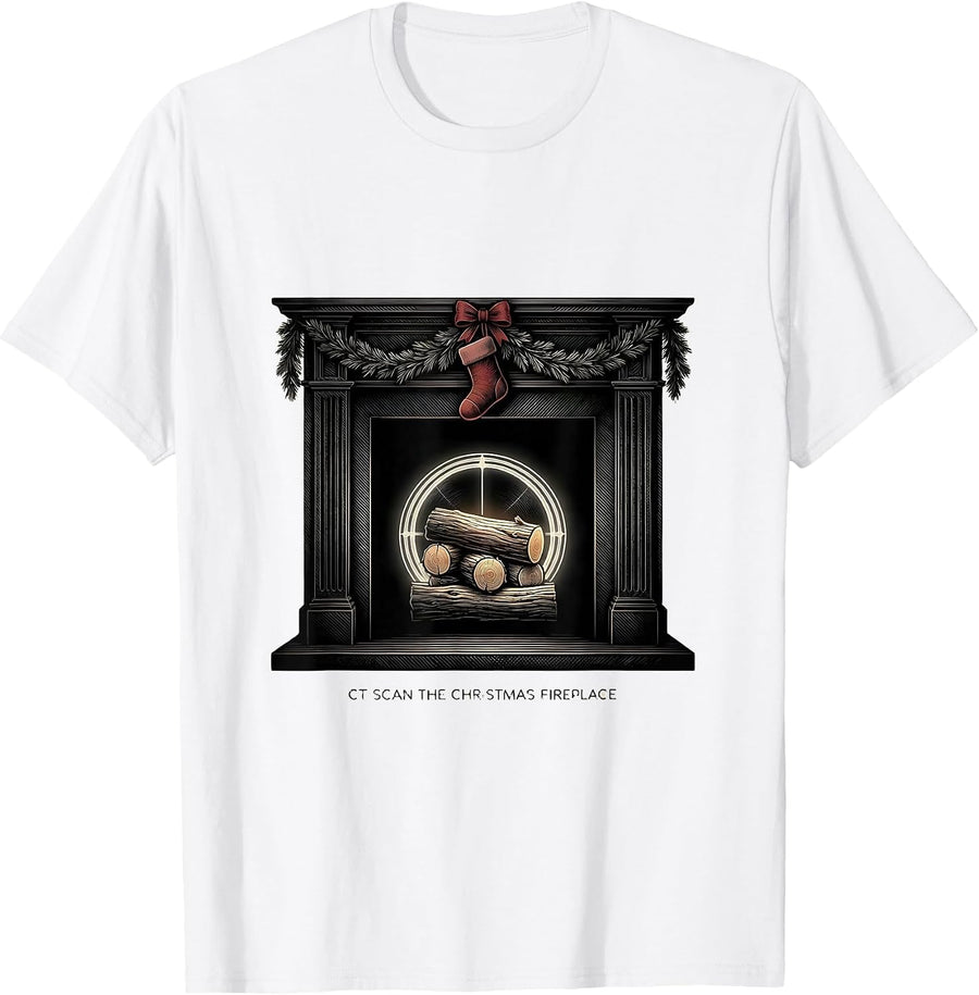 Men's CT Scan The Christmas Fireplace Radiology Tech Humor T-Shirt - White