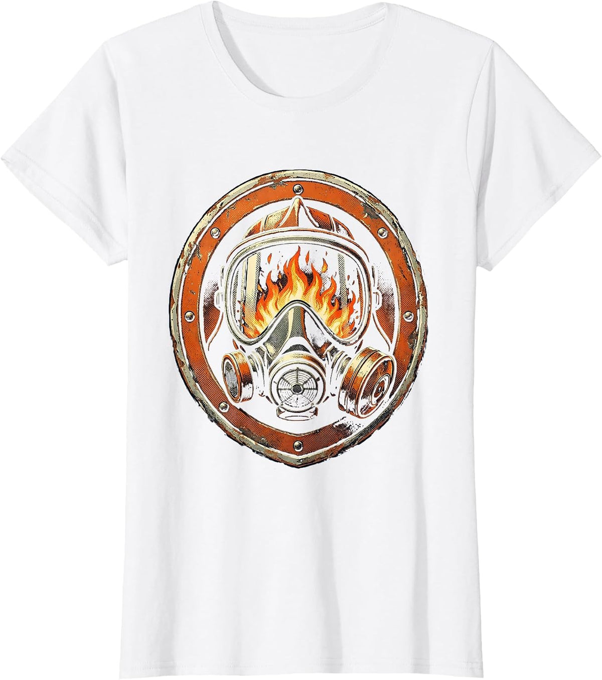 Women's Firefighter Mask Flames Reflected in Visor Graphic T-Shirt - White