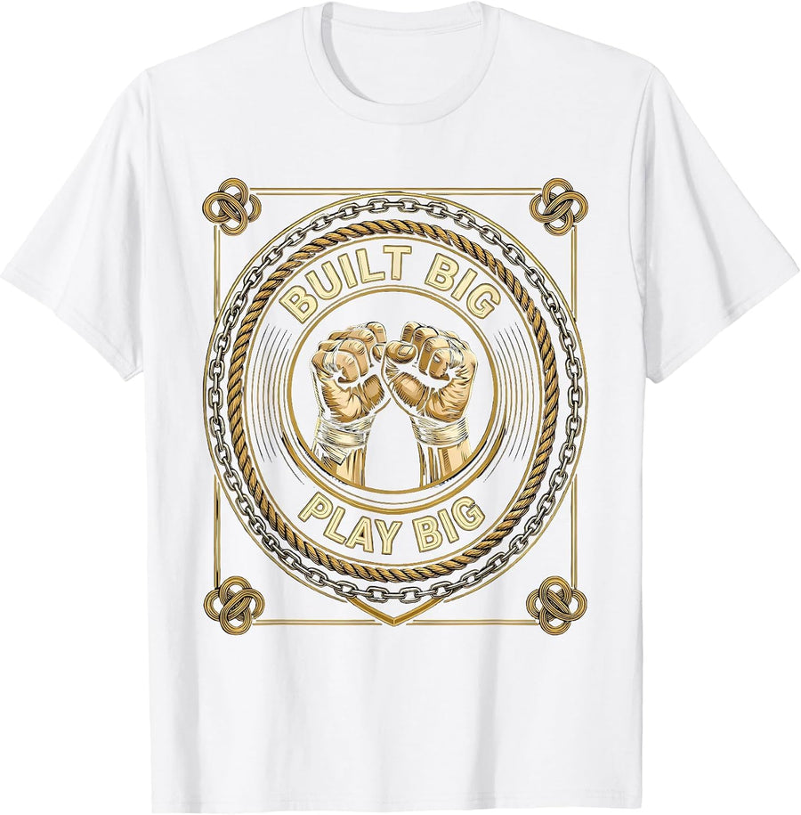 Men's Built Big Play Big Football Lineman Design T-Shirt - White