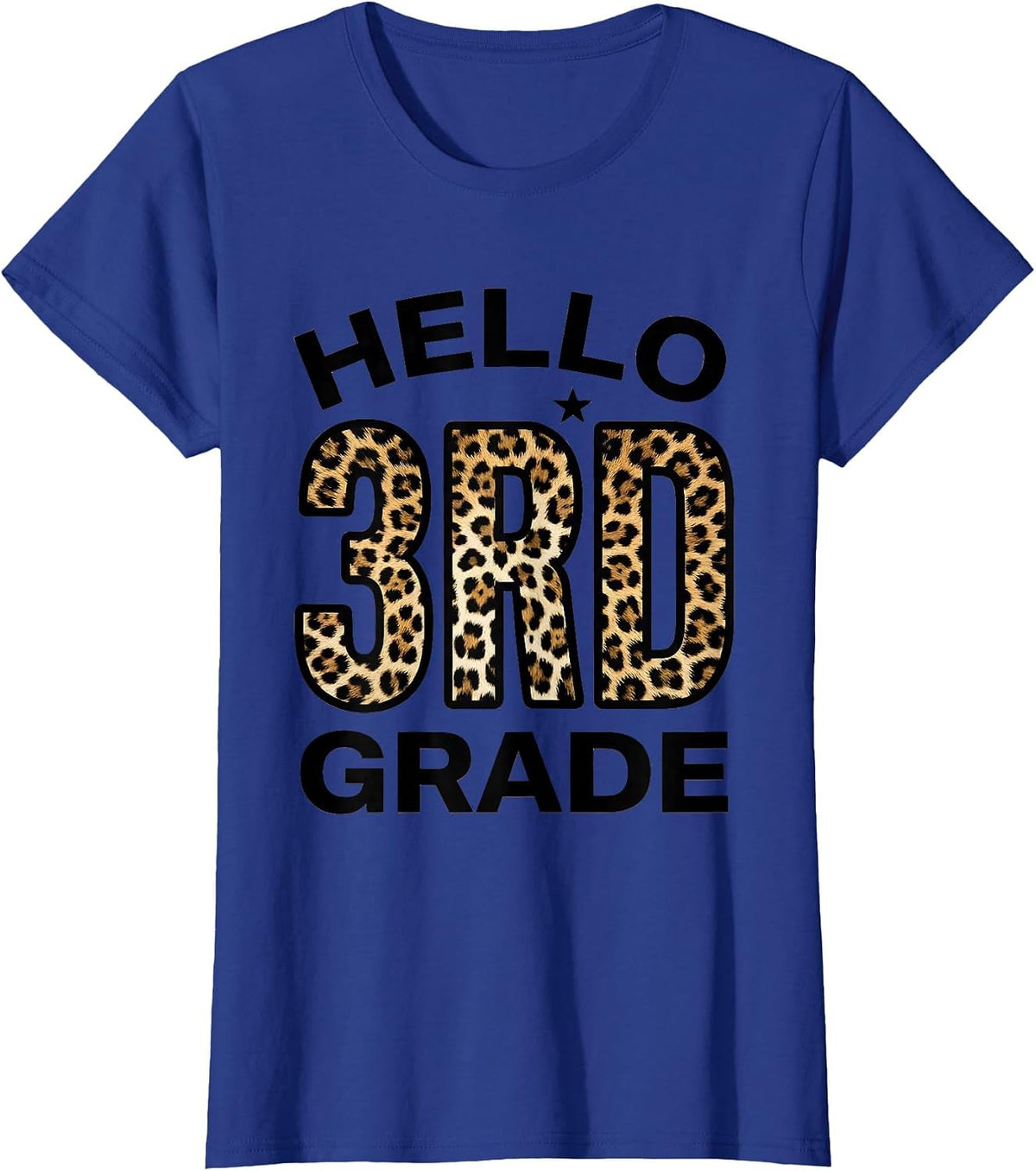 Women's Hello 3rd Grade Leopard Teacher Student Back To School Girls T-Shirt - Royal Blue