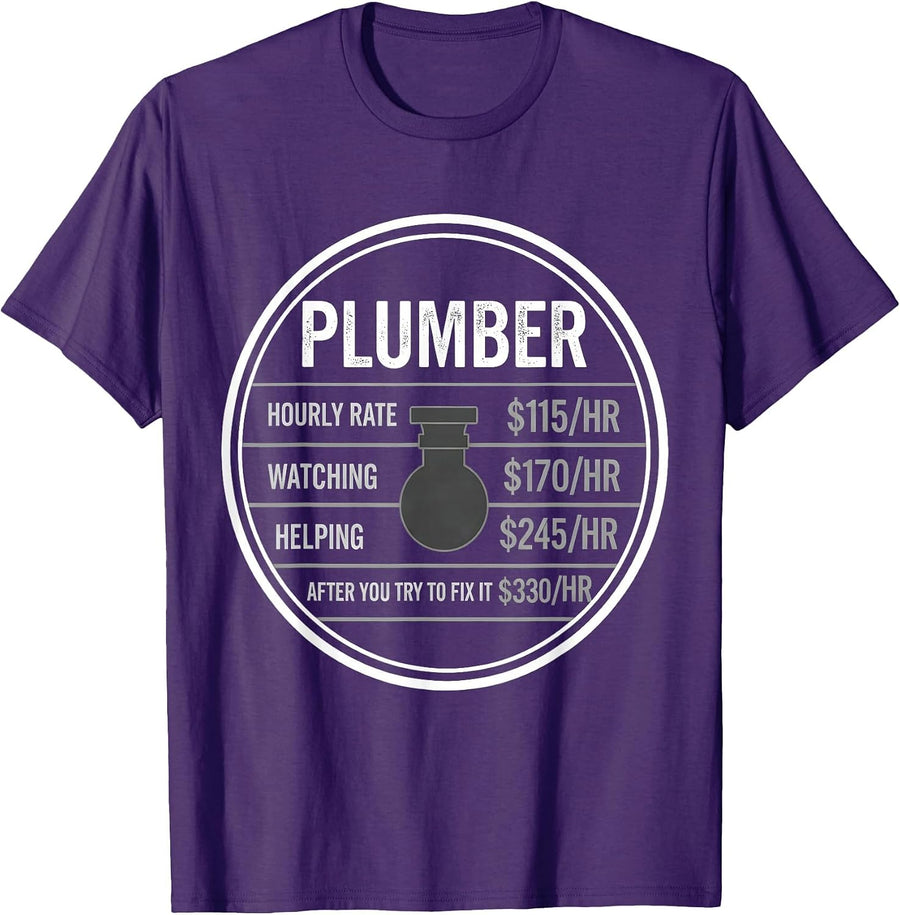 Men's Funny Plumber Hourly Rate Occupational Humor T-Shirt - Purple