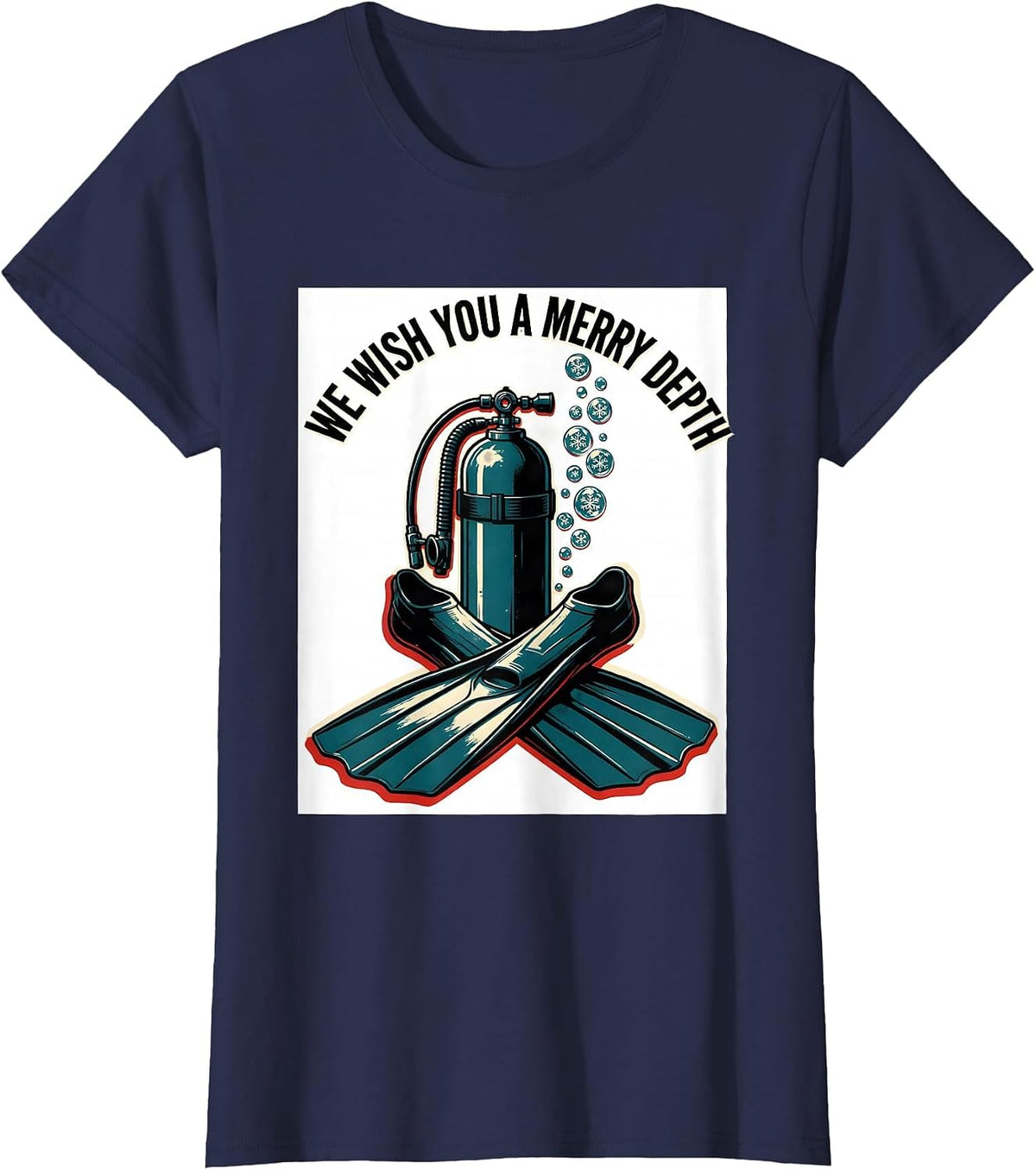 Women's We Wish You A Merry Depth Funny Scuba Diver Gift T-Shirt - Navy Blue