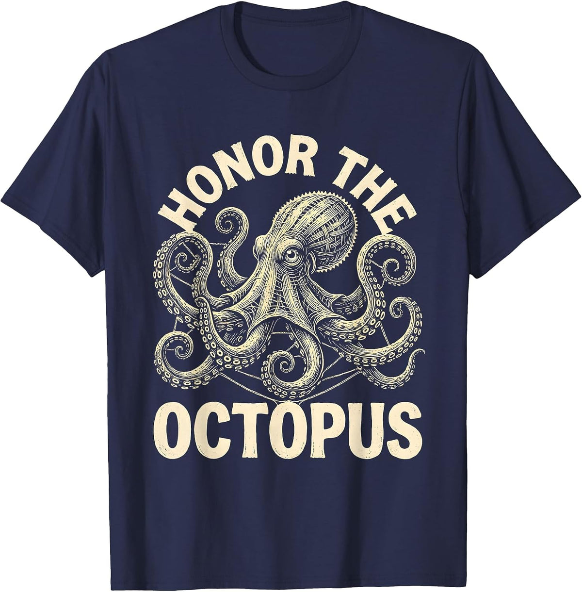 Men's Honor The Octopus Lace Cutwork Octopus Lover Nautical Art T-Shirt - Navy Blue