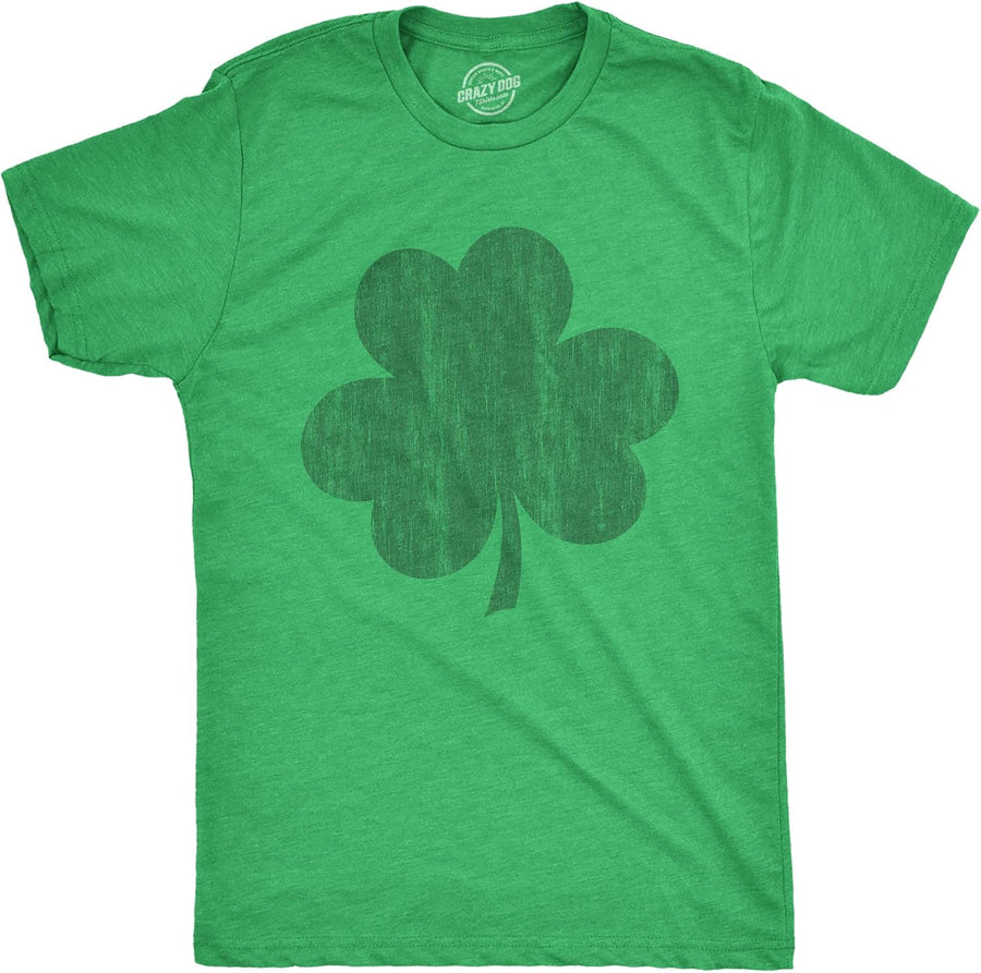 Mens Saint Patricks Day T Shirts Funny St Pattys Tees for Guys - Heather Green - Distressed Clover