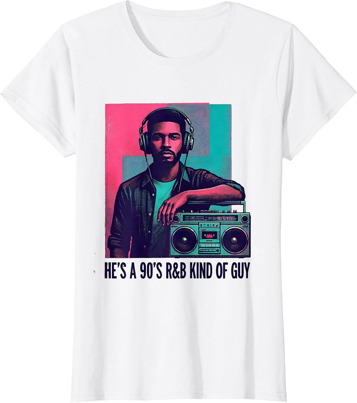 He’s A 90’s R&B Kind Of Guy Risograph Retro Music Fan T-Shirt - White