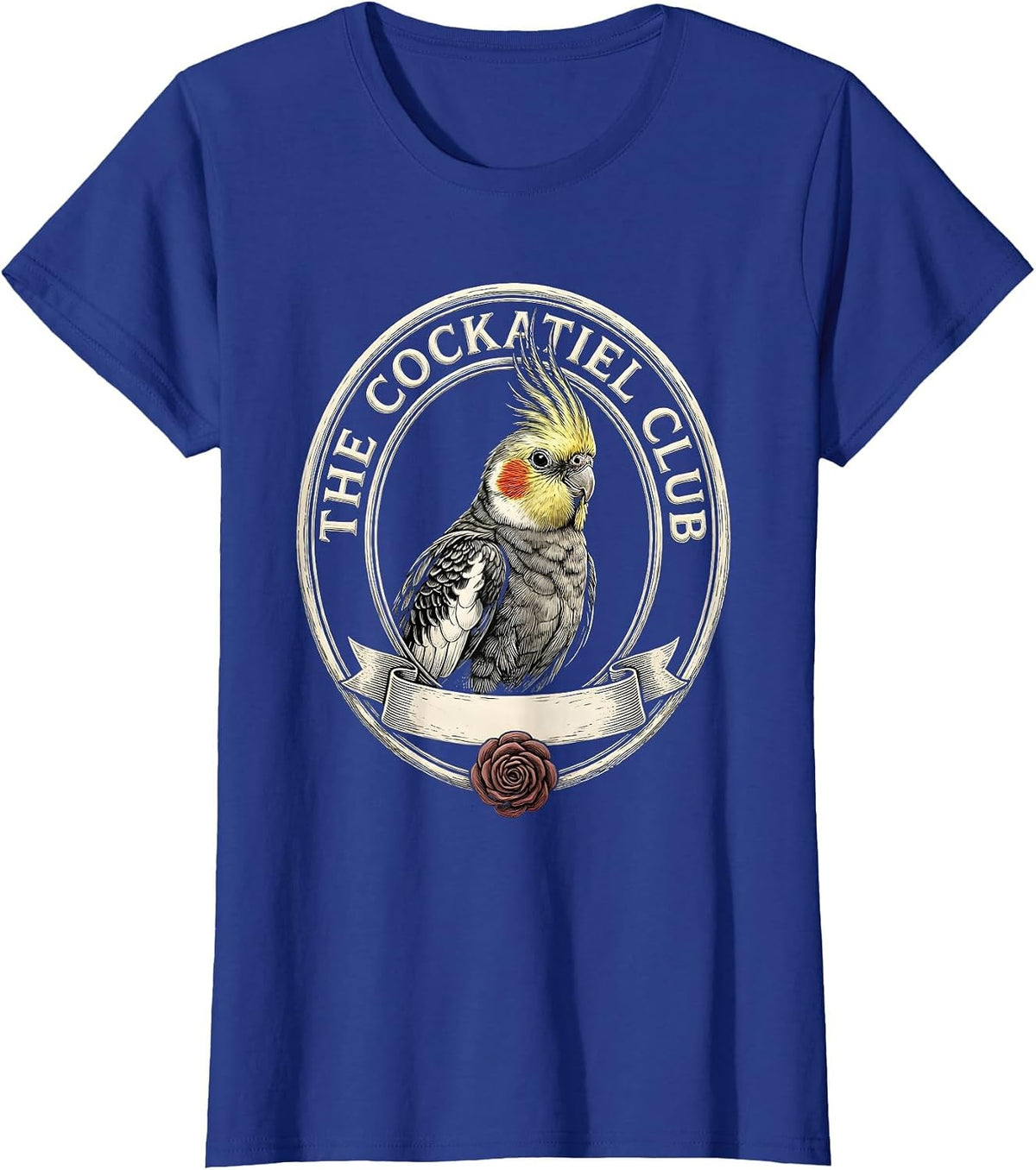 Women's The Cockatiel Club Funny Crude Novelty Club Badge Humor T-Shirt - Royal Blue