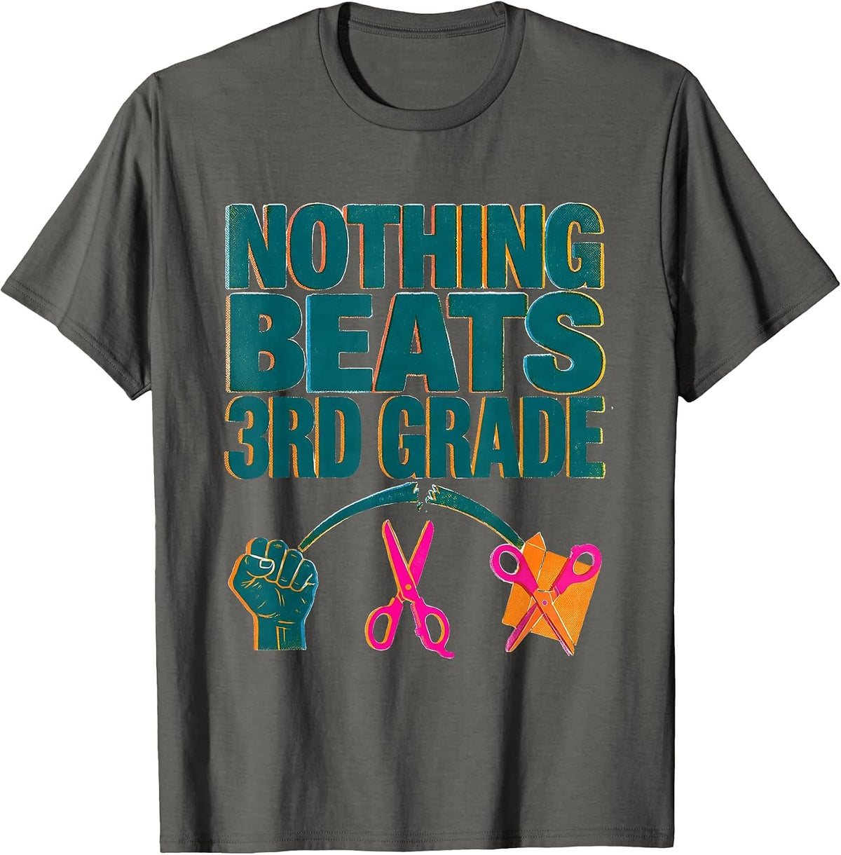 Nothing Beats 3rd Grade Back to School Rock Paper Scissors T-Shirt - Asphalt Grey