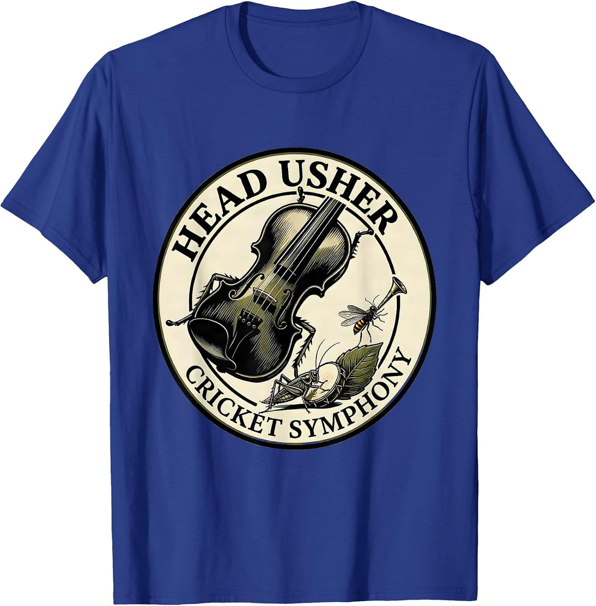 Men's Head Usher Cricket Symphony Vintage Insect Band Nature Lover T-Shirt - Royal Blue