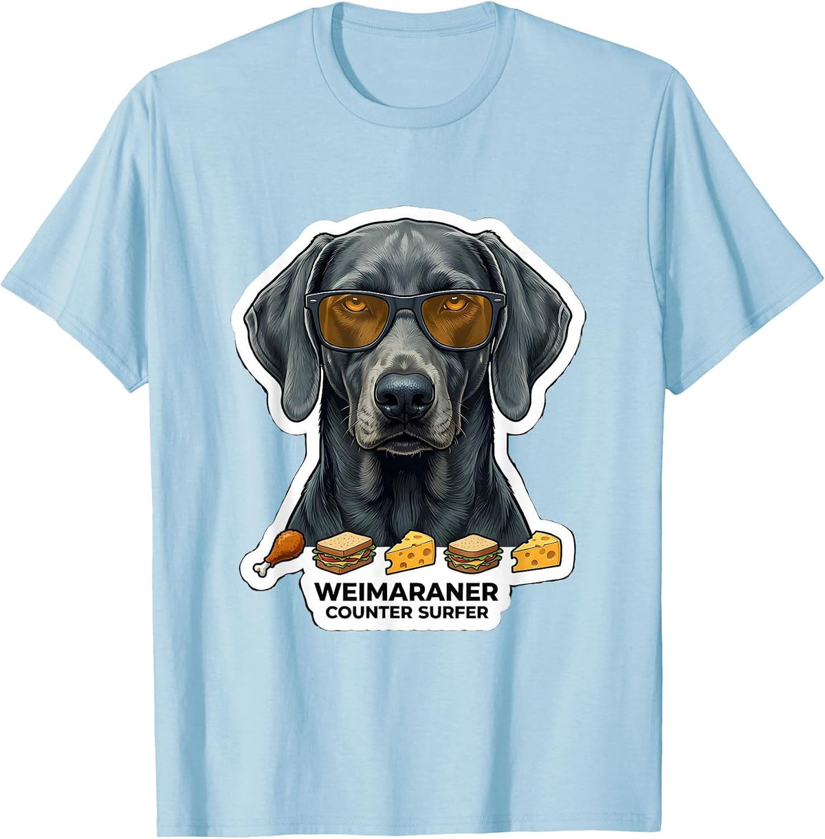 Men's Weimaraner Counter Surfer Funny Dog Breed Sunglasses T-Shirt - Baby Blue
