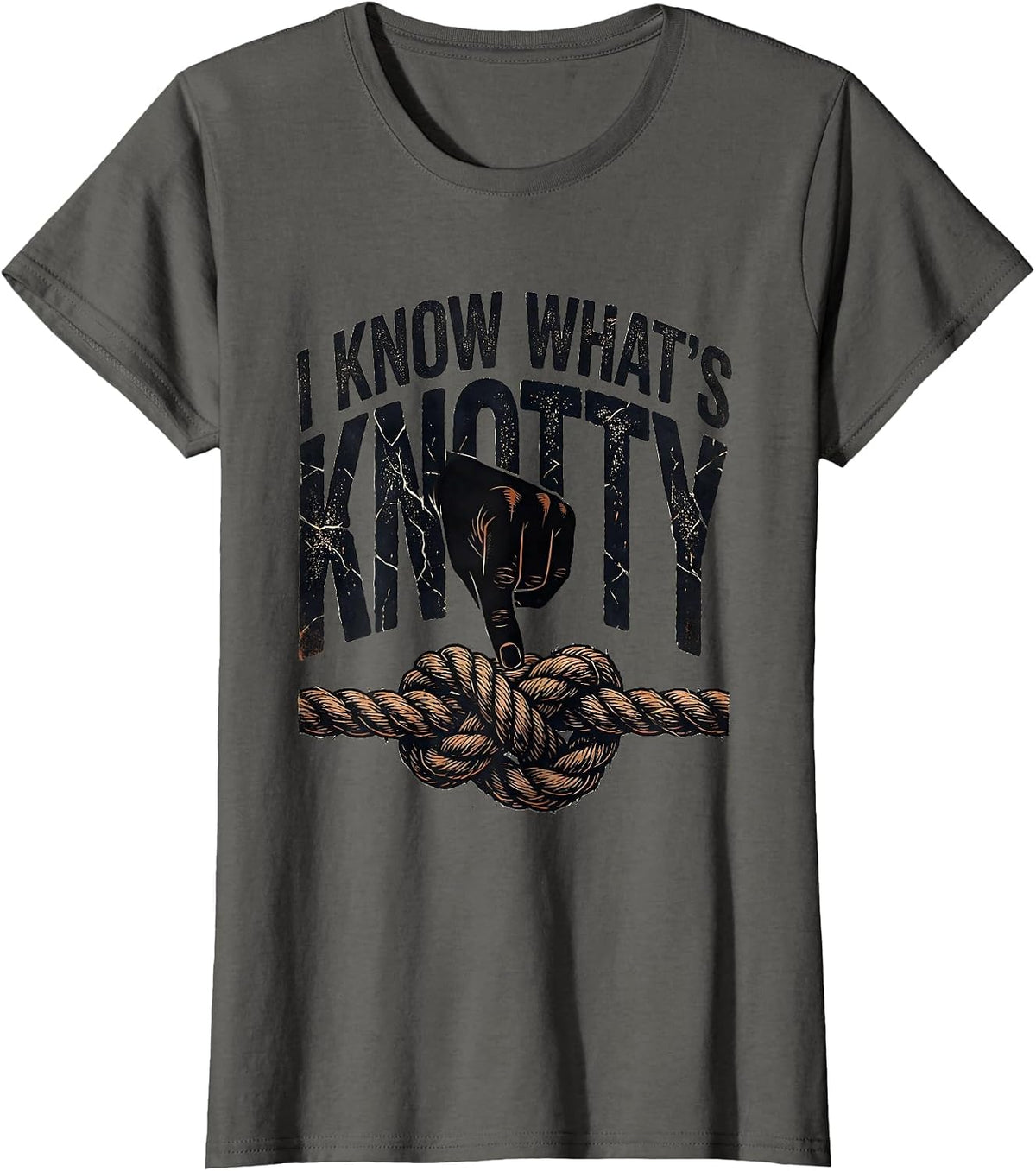Women's I Know What's Knotty Distressed Massage Therapist T-Shirt - Asphalt Grey