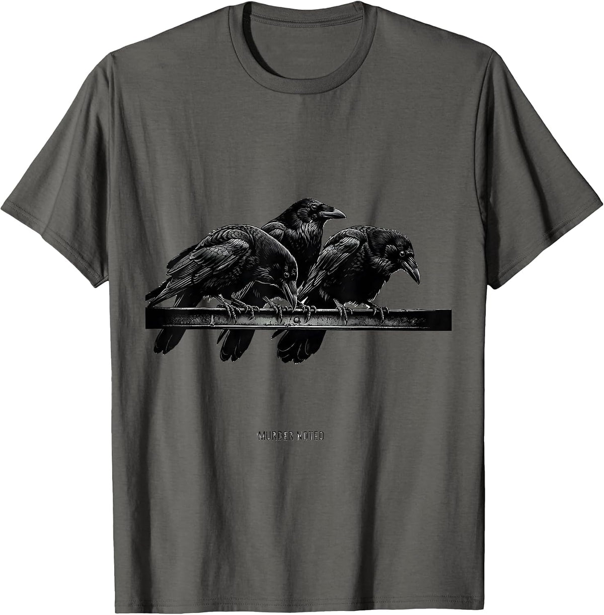 Men's Murder Noted Monochromatic Crow Dark Humor Gothic Bird Lover T-Shirt - Asphalt Grey