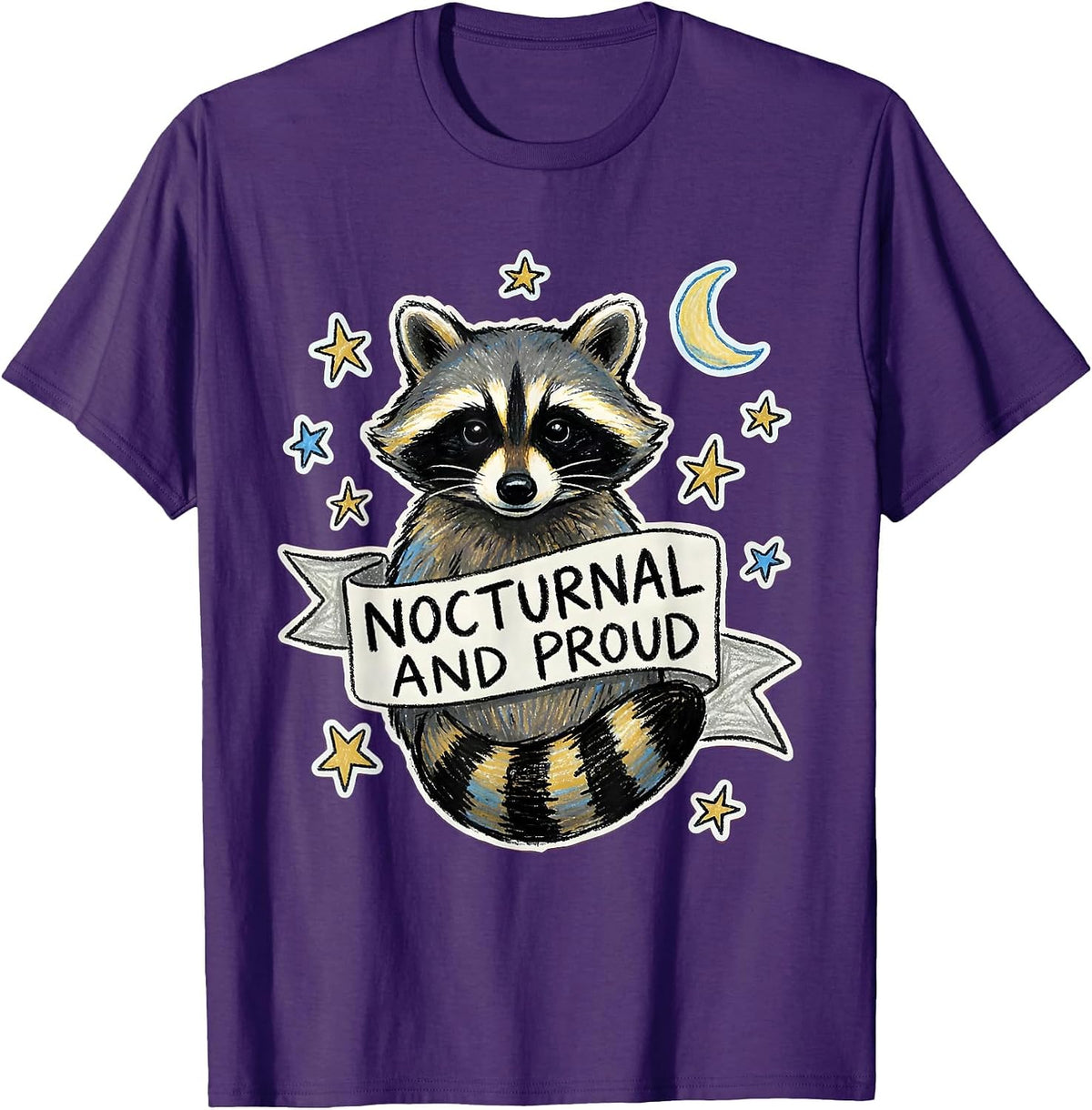 Nocturnal and Proud Raccoon Design T-Shirt - Purple