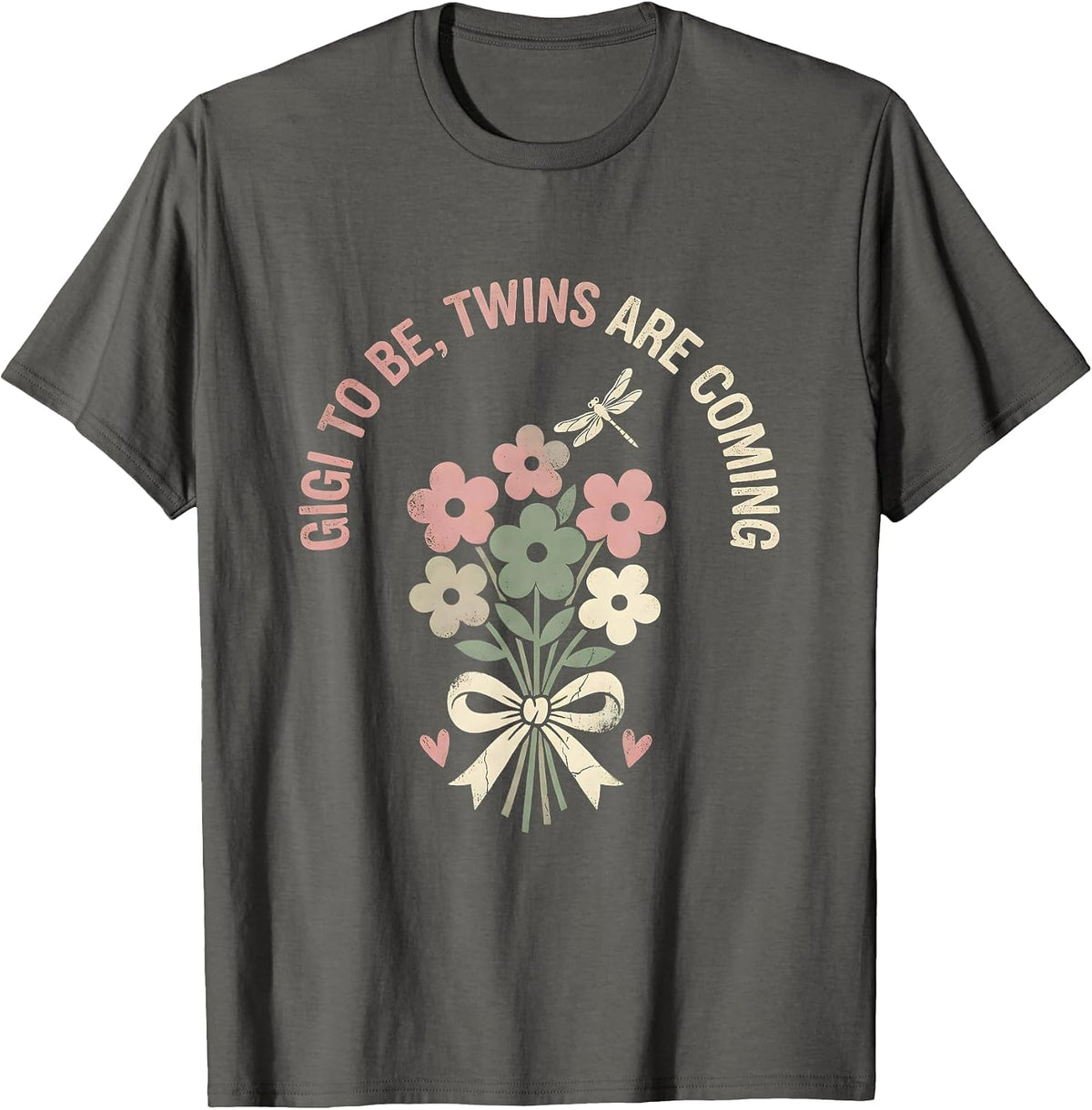 Gigi To Be Twins Are Coming Floral Boho Pregnancy T-Shirt - Asphalt Grey
