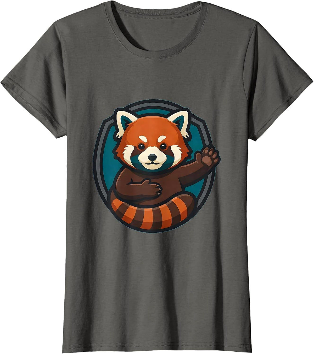 Women's Red Panda Shield Mascot Cute Animal Lover Gift T-Shirt - Asphalt Grey