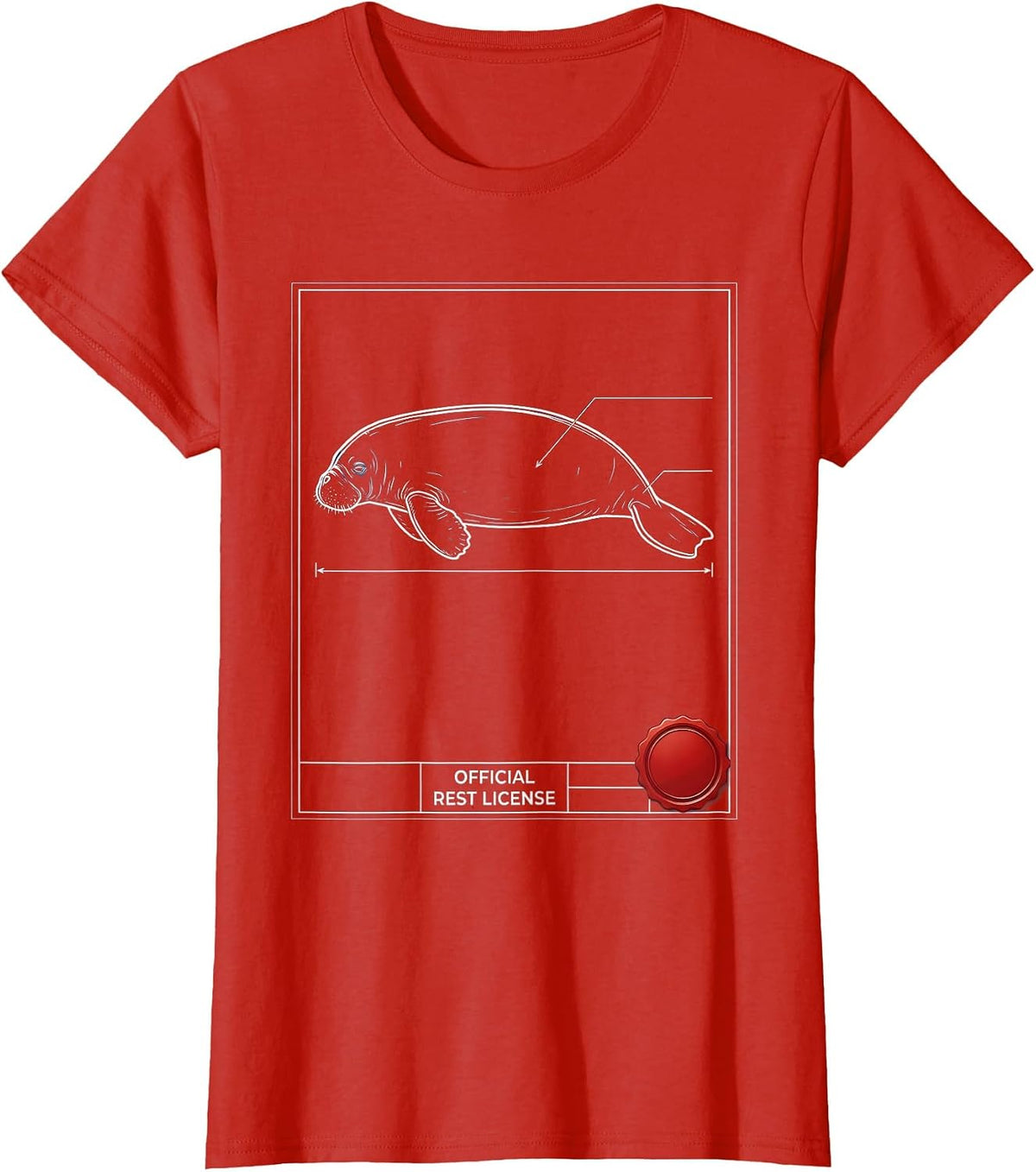 Official Rest License Technical Blueprint Manatee Sea Cow T-Shirt - Red
