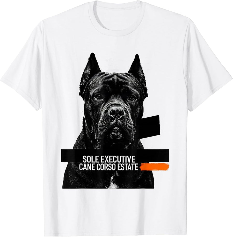 Men's Sole Executive Cane Corso Estate Brutalist Dog Meme Humor T-Shirt - White