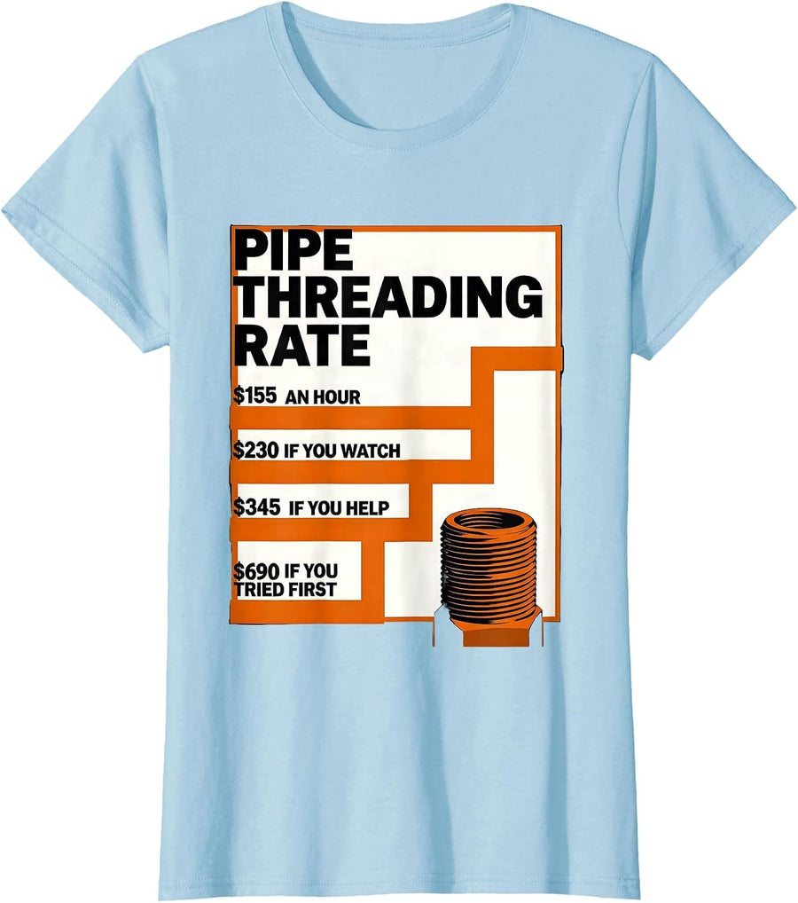 Women's Funny Plumber Hourly Rate Trade Joke Plumbing Gifts T-Shirt - Baby Blue