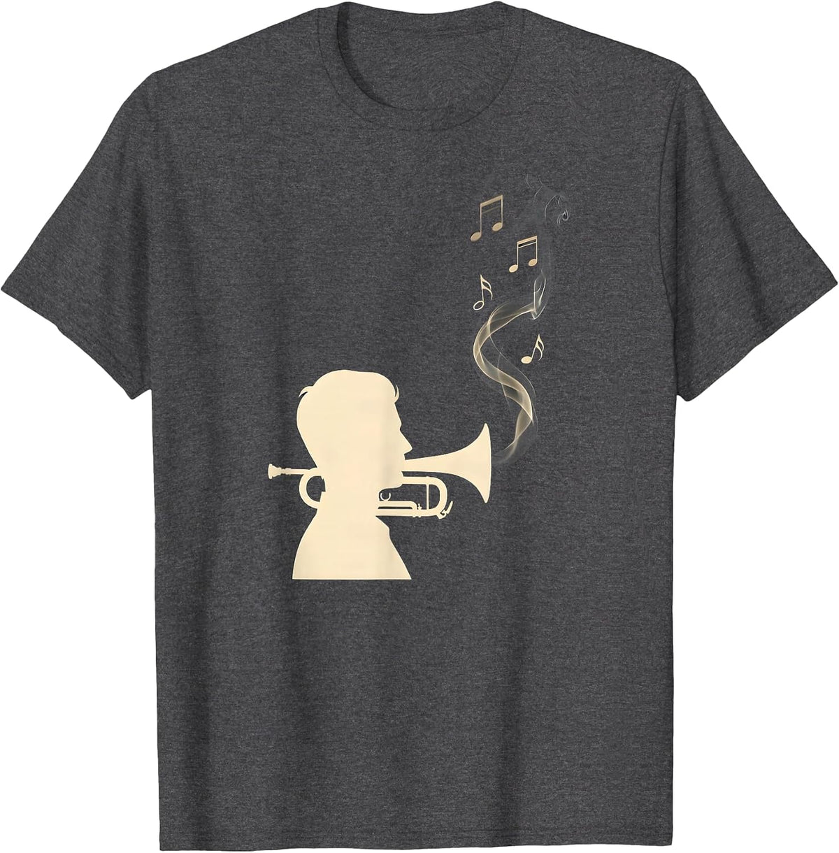 Trumpet Smoke Musical Notes Jazz Illustration T-Shirt - Dark Heather Grey