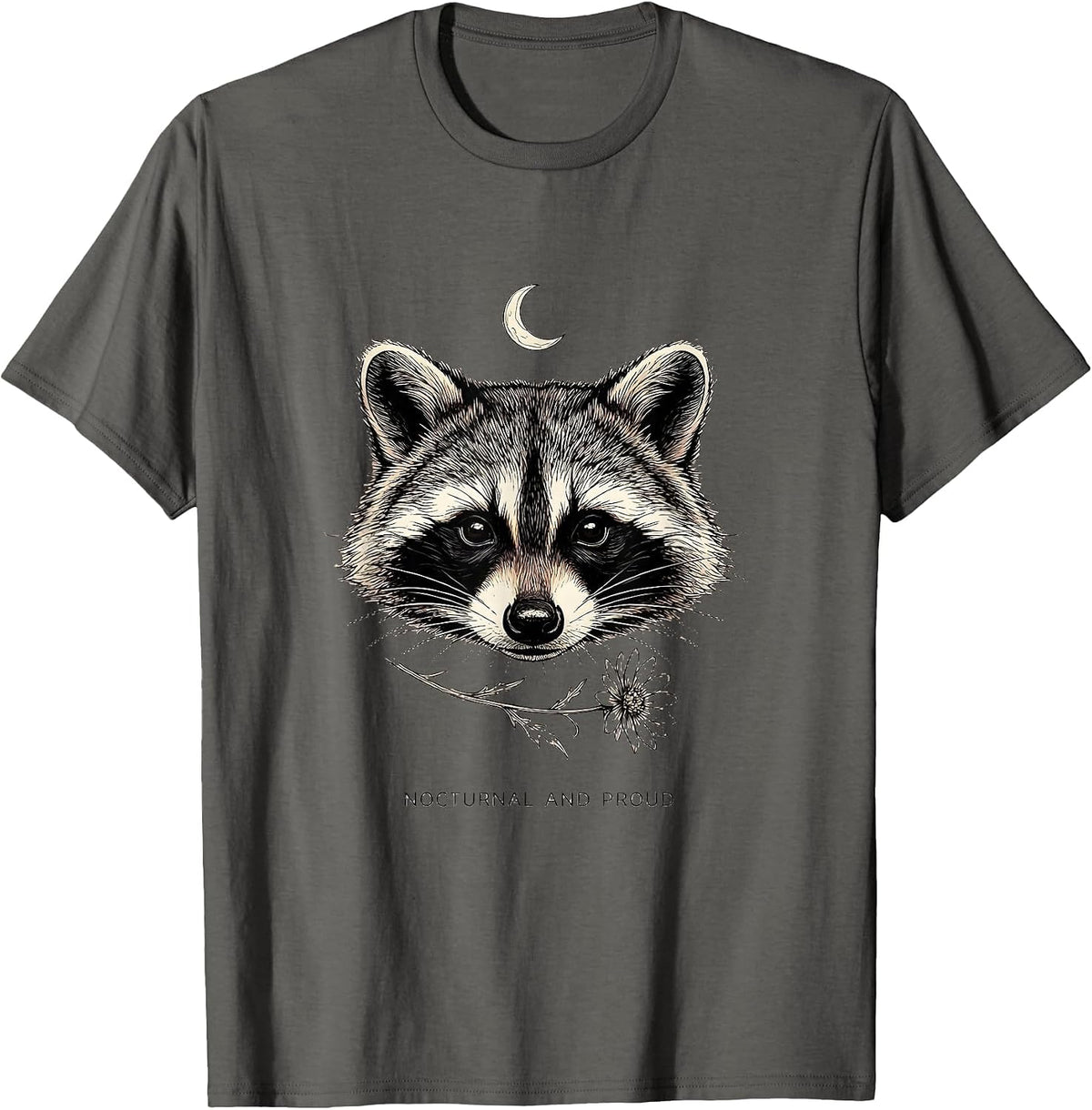 Men's Nocturnal and Proud Raccoon Design T-Shirt - Asphalt Grey