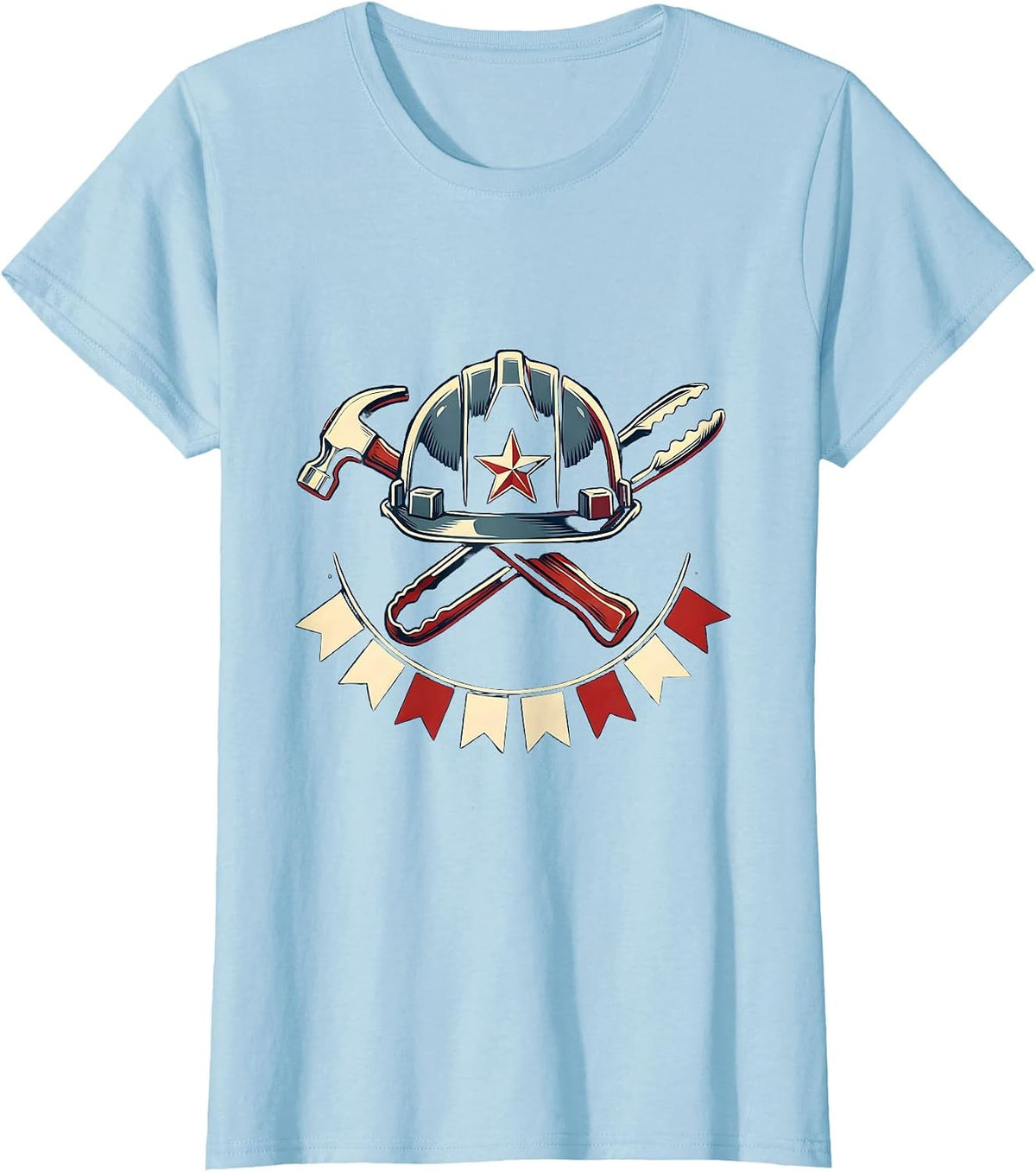 Labor Day Patriotic Emblem BBQ Worker Helmet Star T-Shirt - Baby Blue