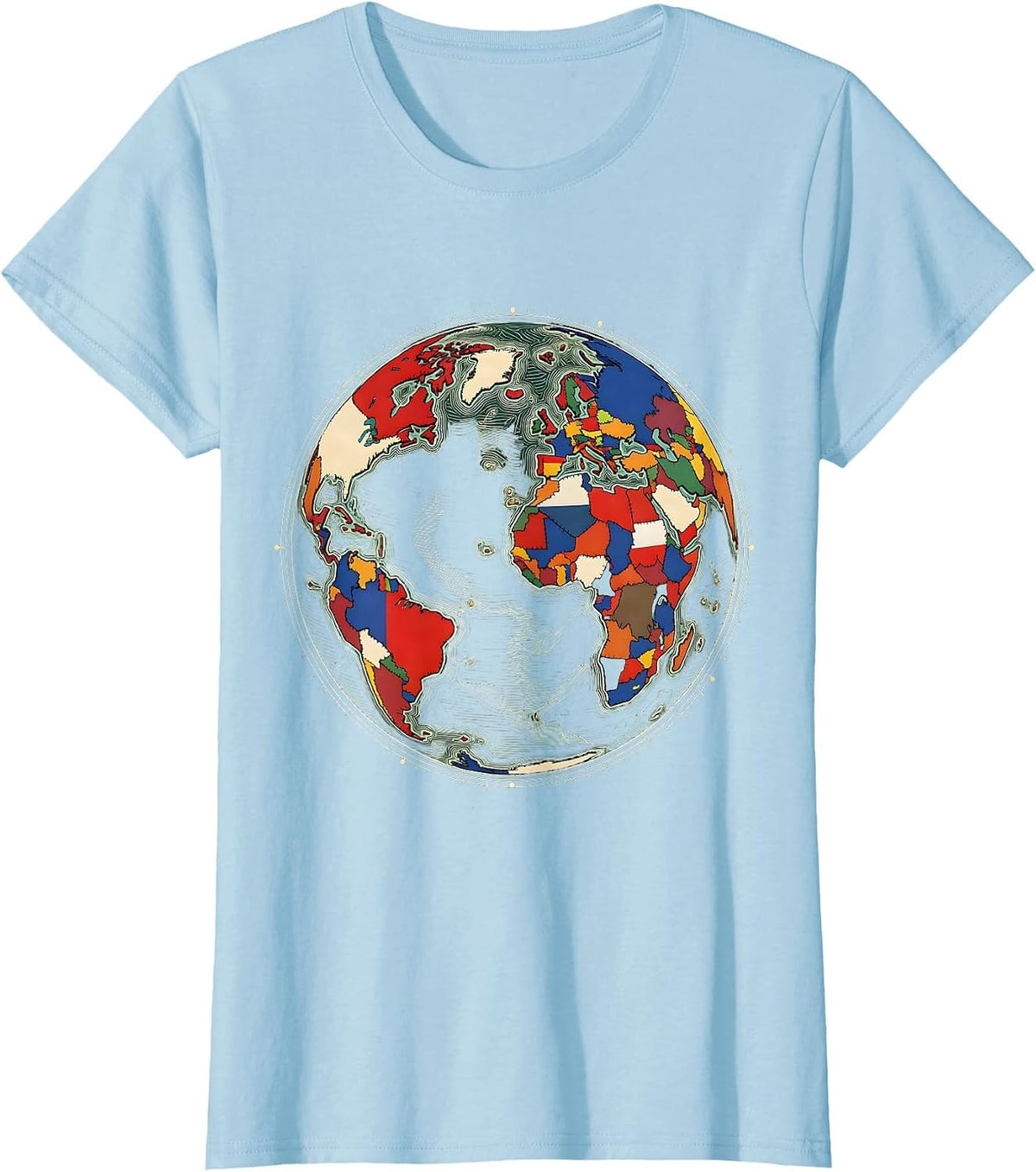 Global Flags Mosaic Geography Lover Travel Enthusiast T-Shirt - Baby Blue