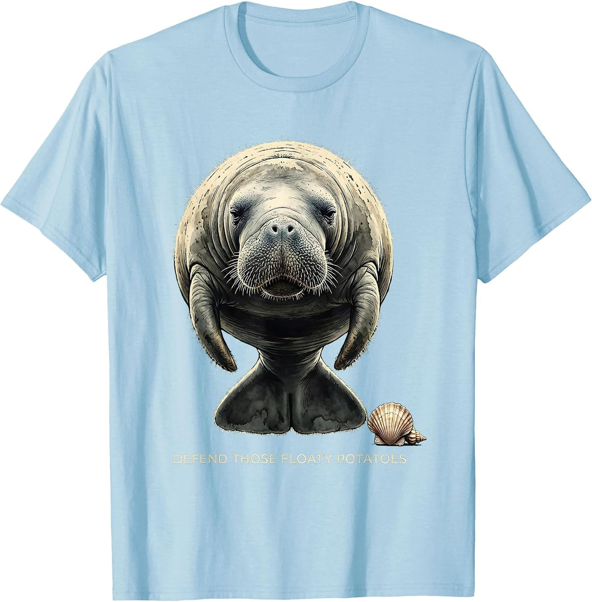 Men's Defend Those Floaty Potatoes Funny Manatee Lover Sea Animal T-Shirt - Baby Blue