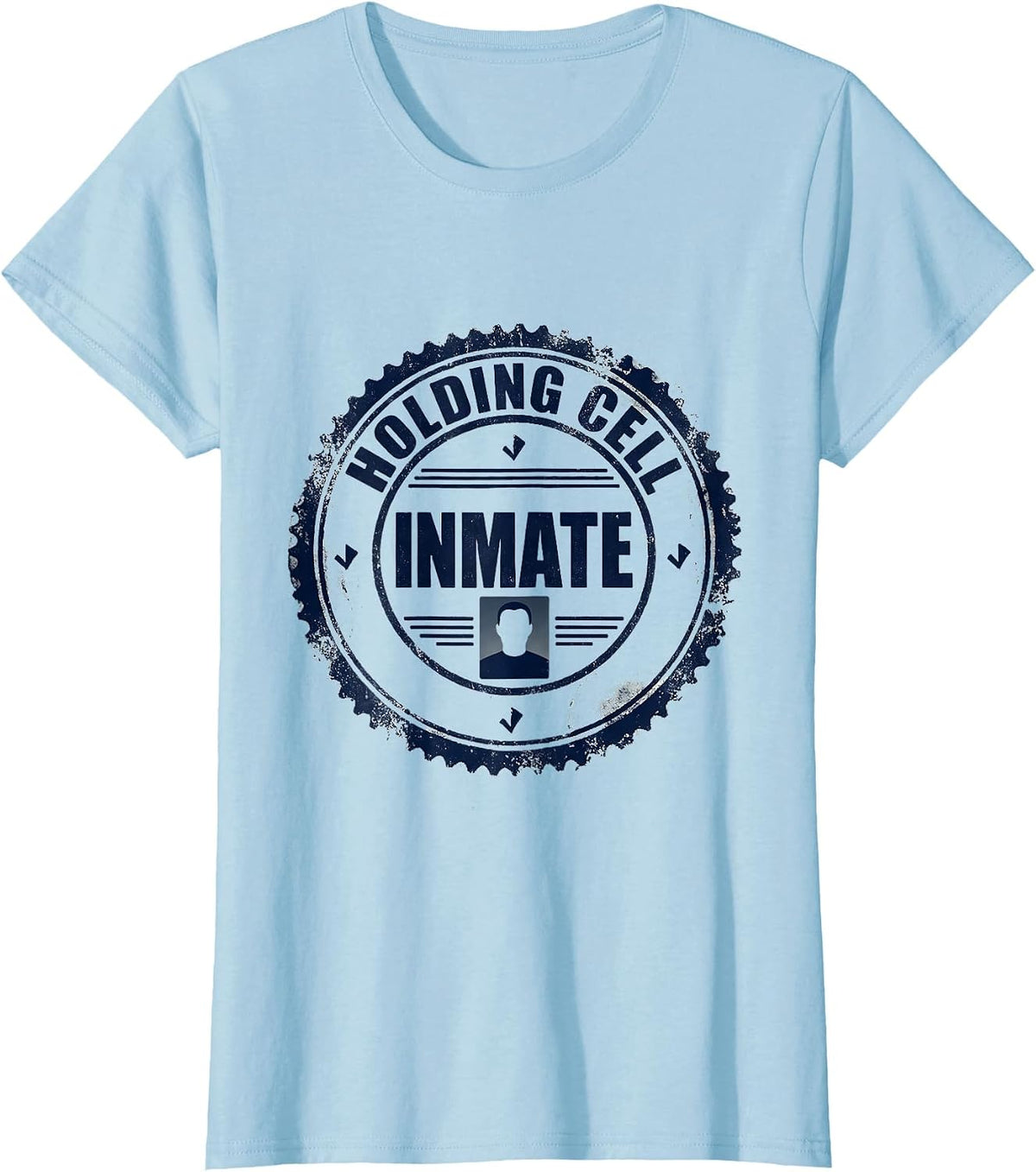 Women's Holding Cell Inmate Rubber Stamp Funny Prisoner Costume T-Shirt - Baby Blue