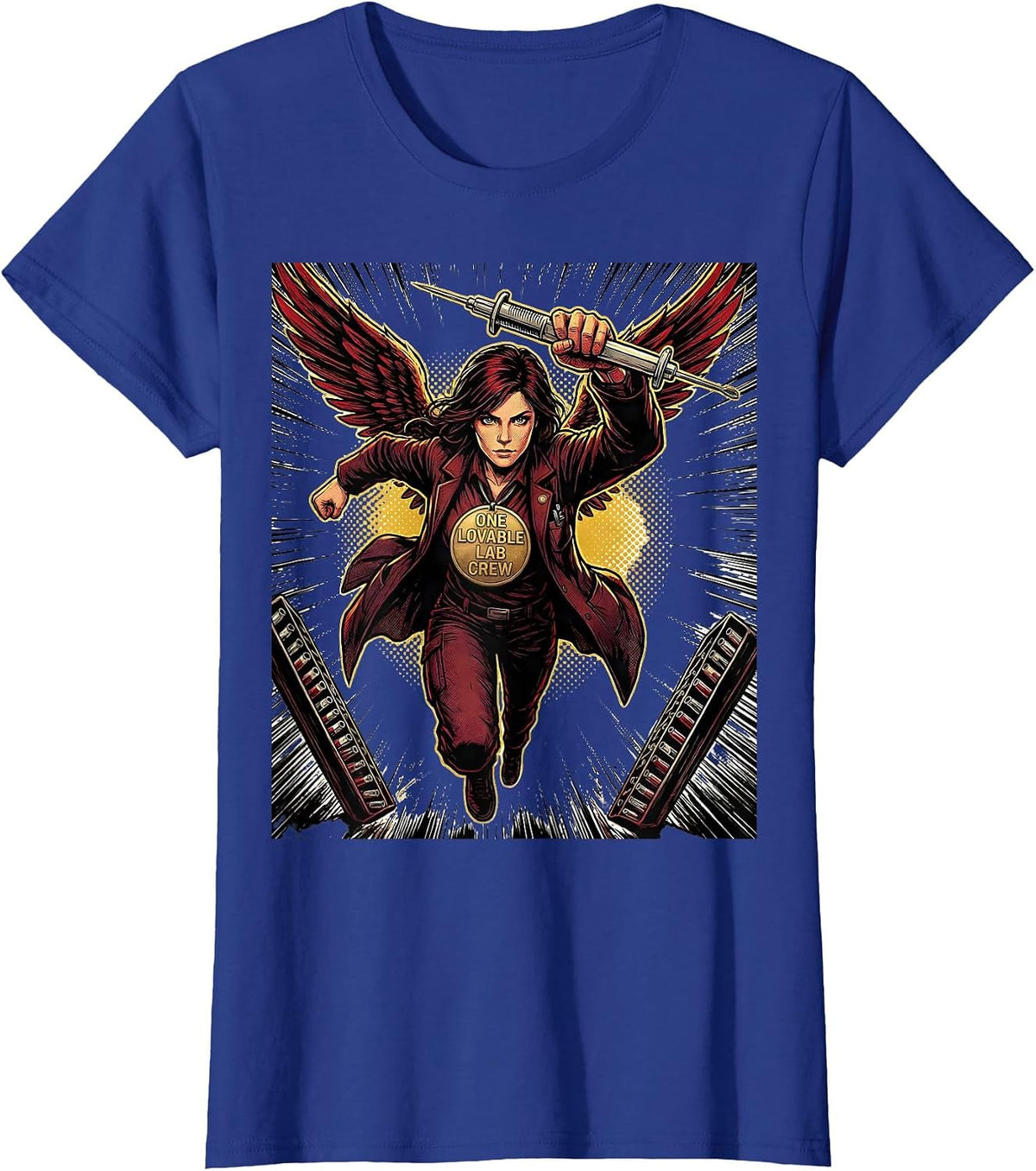 Women's One Lovable Lab Crew Comic Book Phlebotomist Lab Tech T-Shirt - Royal Blue