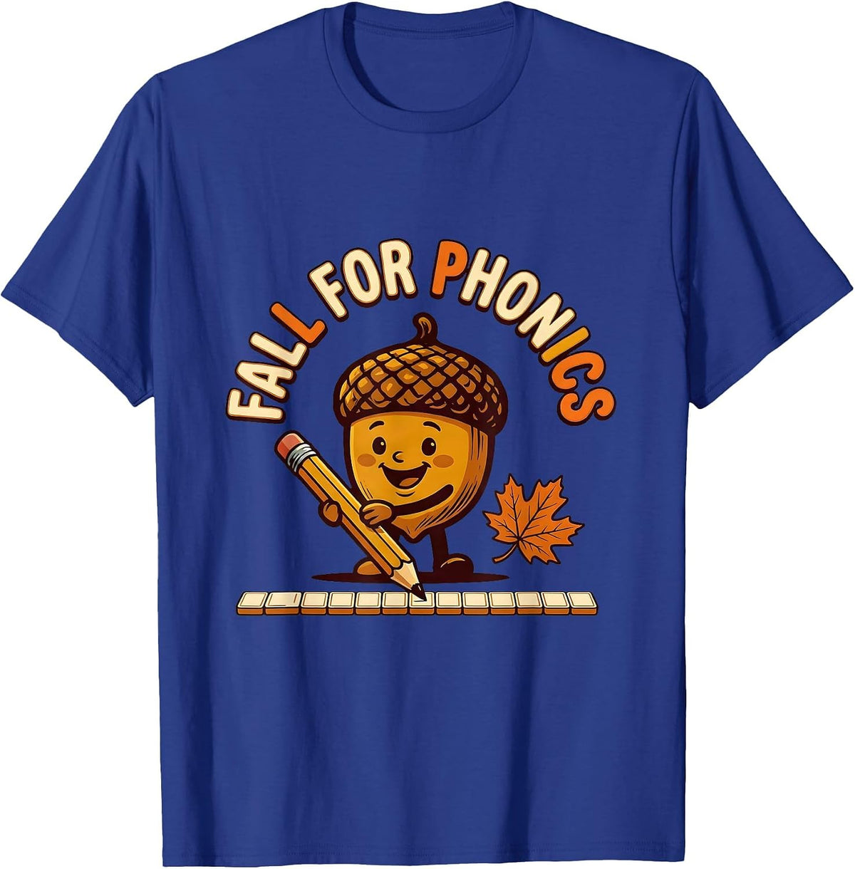 Men's Fall For Phonics Retro Teacher Fall Classroom Wear T-Shirt - Royal Blue