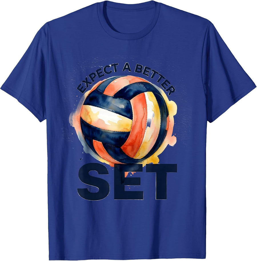 Expect A Better Set Watercolor Volleyball Player Teen Girls T-Shirt - Royal Blue