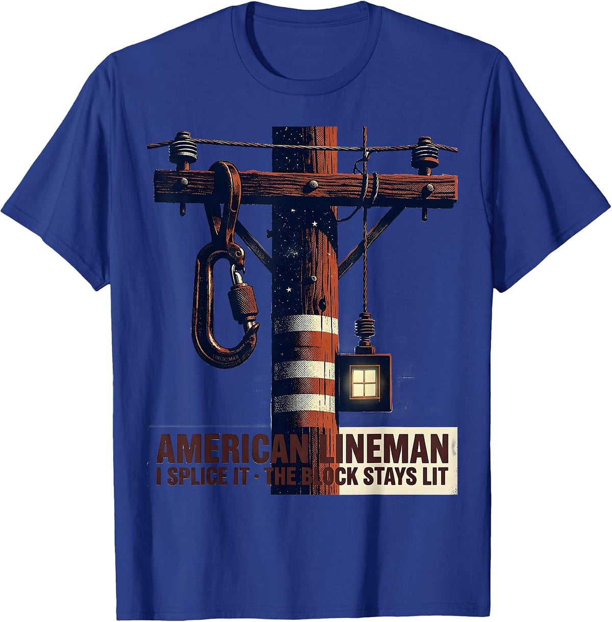 Men's American Lineman, I Splice It, The Block Stays Lit T-Shirt - Royal Blue