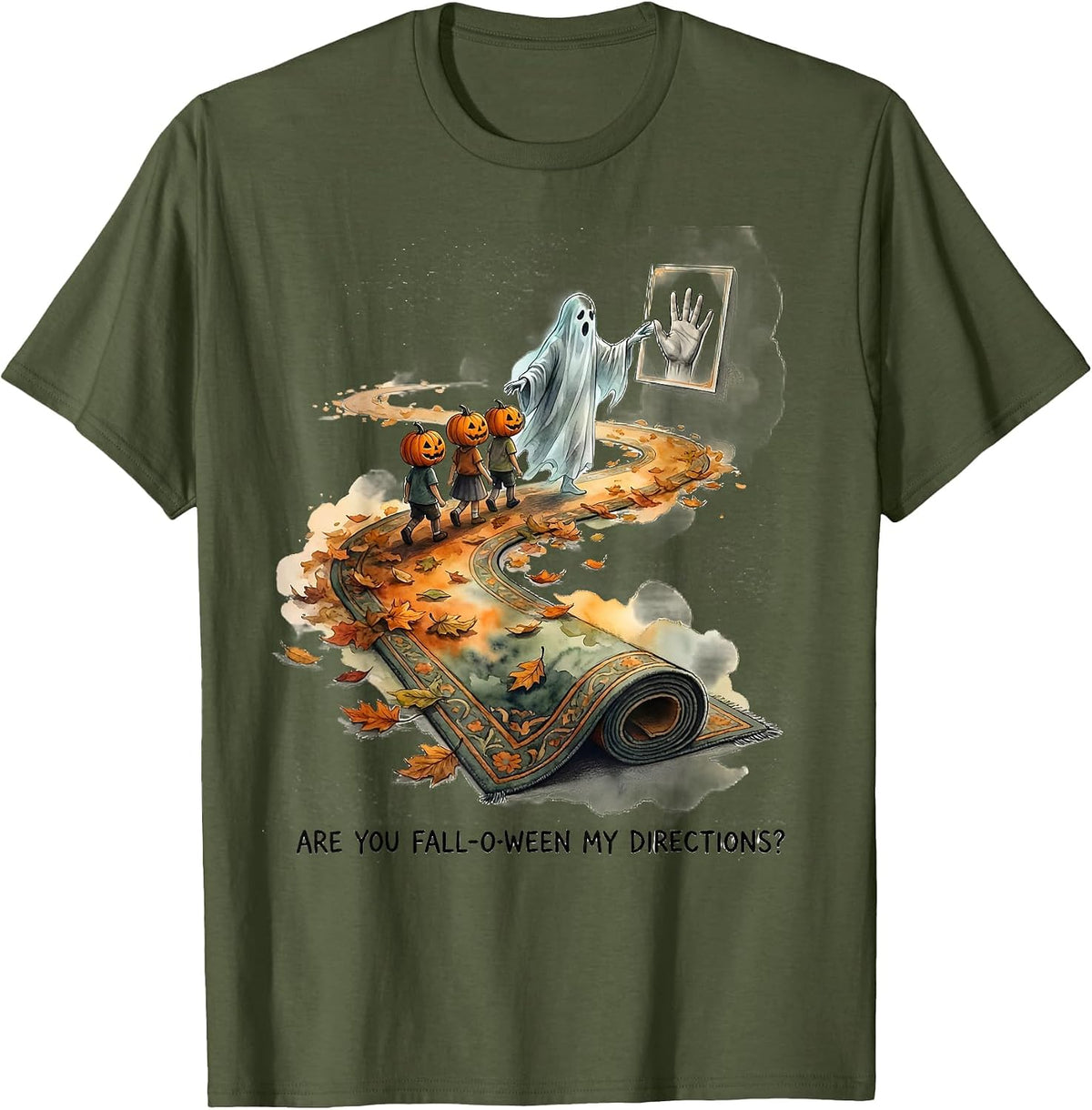 Are You Fall-O-Ween My Directions Teacher Halloween Ghost T-Shirt - Olive Green