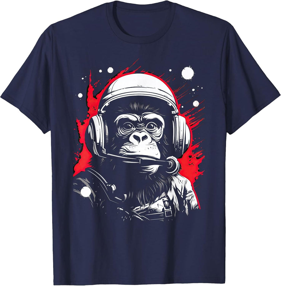 Iconic Monkey Astronaut in astronautsuit in Space T-Shirt - Navy Blue