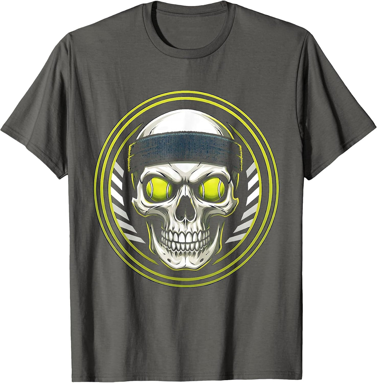 Men's Skull Tennis Sweatband Graphic Tee T-Shirt - Asphalt Grey