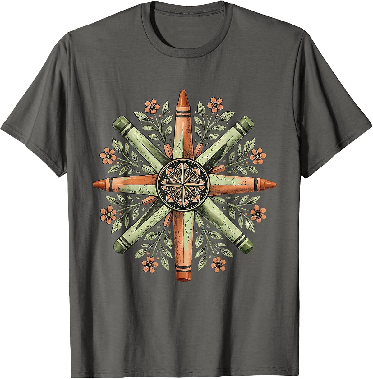 Crayon Compass Rose Paraprofessional Design T-Shirt - Asphalt Grey
