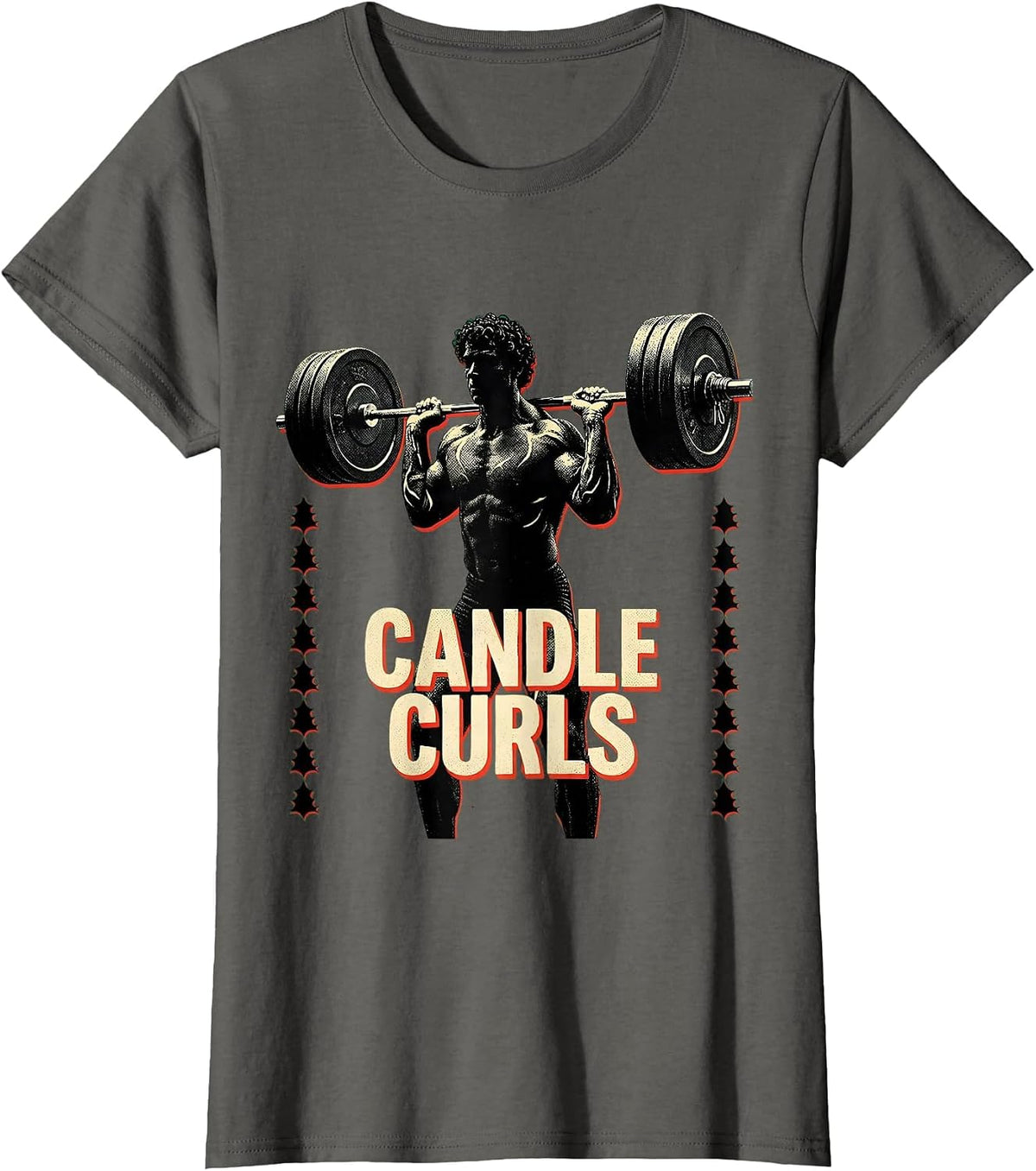 Women's Candle Curls Funny Christmas Gym Bodybuilding Weightlifting T-Shirt - Asphalt Grey