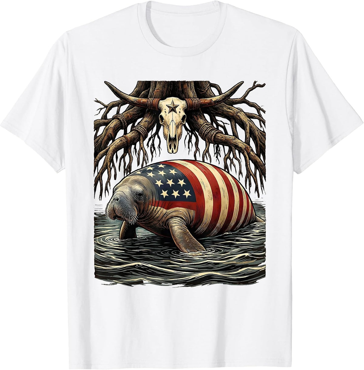 Men's Gulf of America Manatee Mangrove Illustration T-Shirt - White