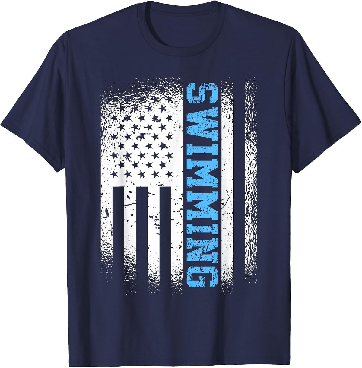 USA Flag Swimming Swim American Swimmer T-Shirt - Navy Blue
