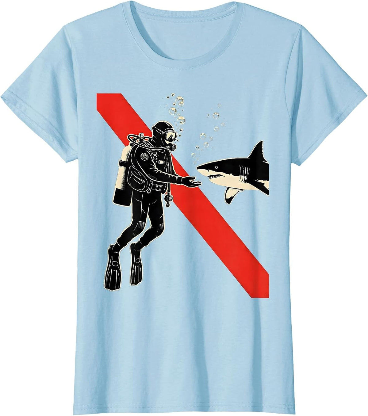 Diver Shark Flag Screenprint Poster Scuba Diving Gift T-Shirt - Baby Blue
