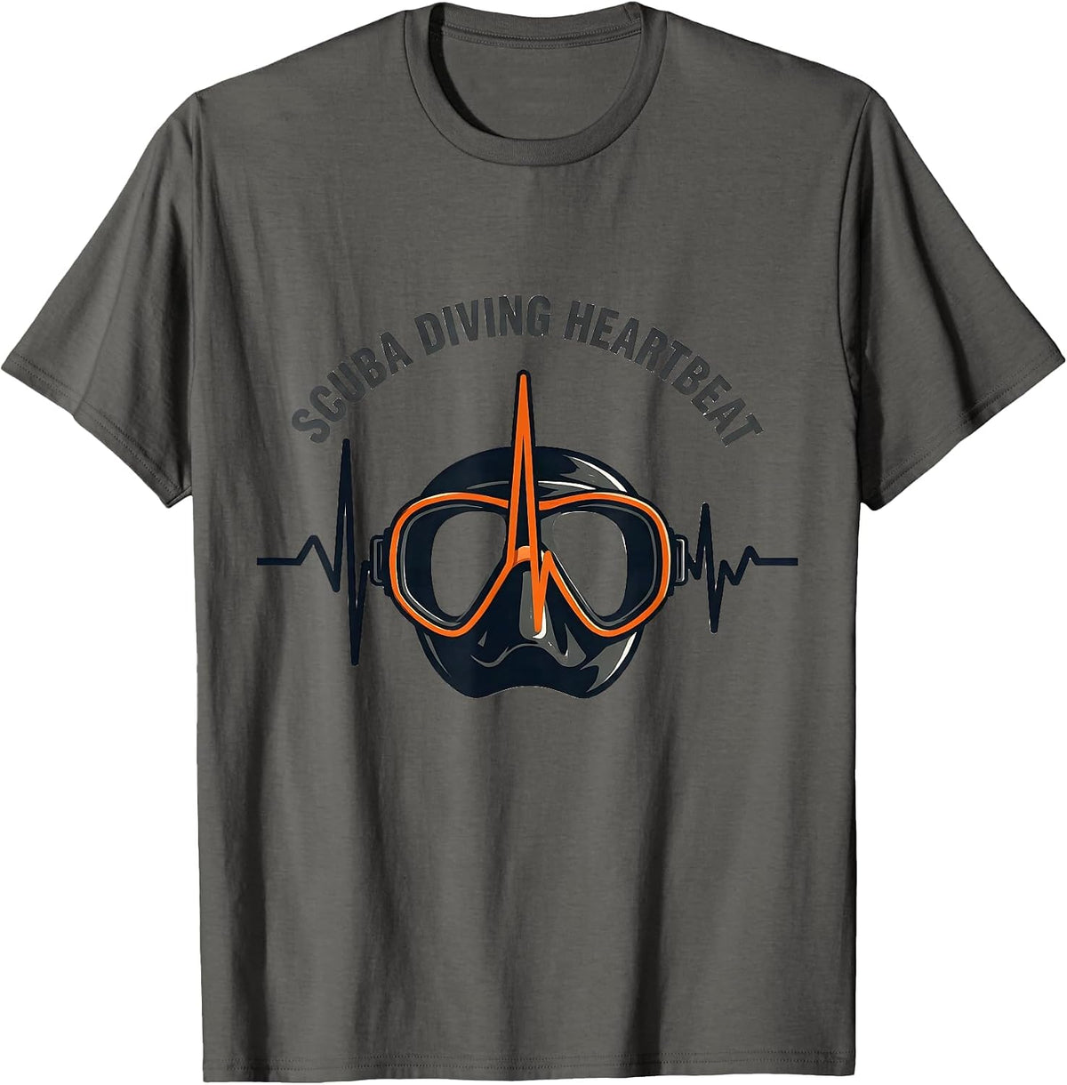 Men's Scuba Diving Heartbeat Stencil Graphic Hobbyist Gift T-Shirt - Asphalt Grey