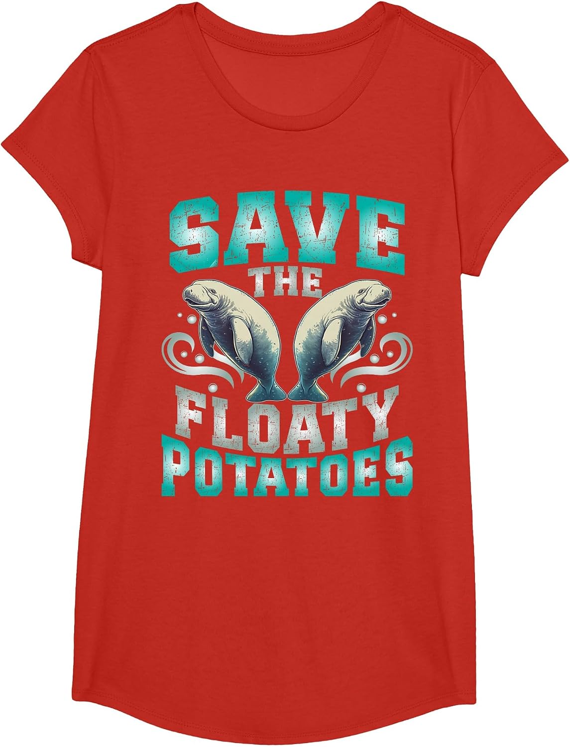 Sea Cow | Manatees | Save The Floaty Potatoes T-Shirt - Girls Red